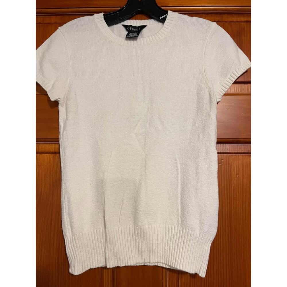 George Womens Small Cream Knit Sweater Short Sleeve Soft Minimalist Pullover Top